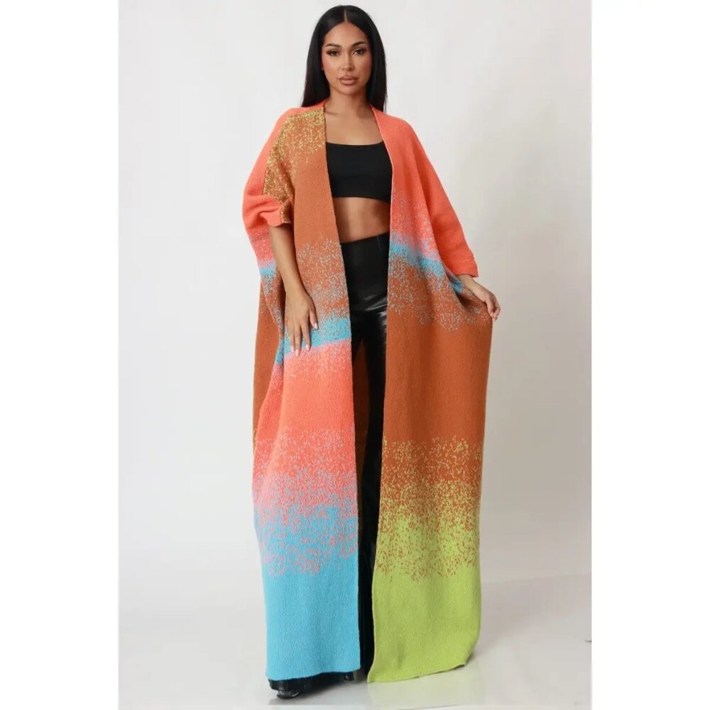 Women OMBRE OPEN FRONT LONG CARDIGAN COAT